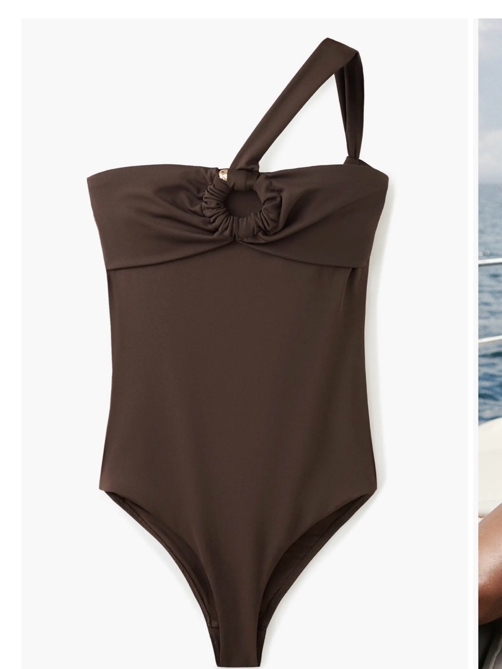 Mango One-Shoulder One-Piece Swimsuit in Dark Brown